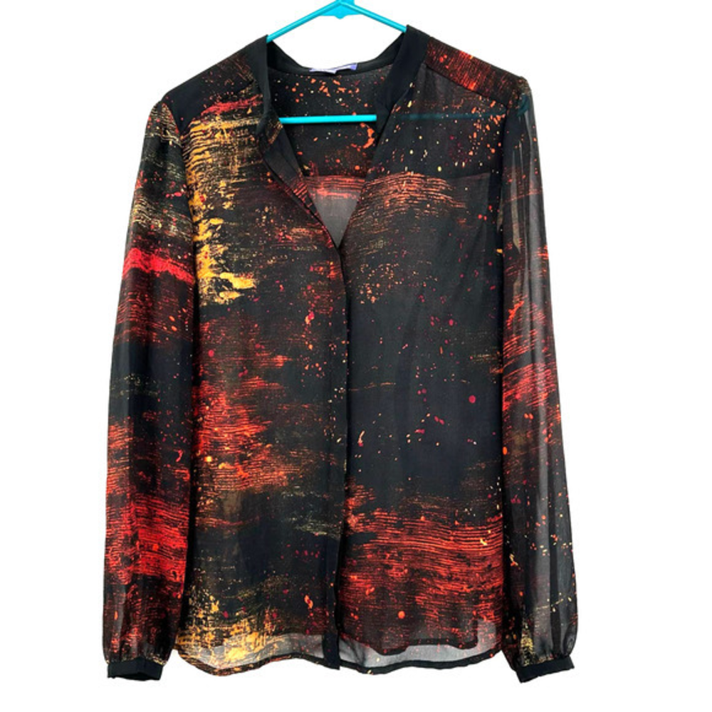 Vivienne Vivienne Tam size 8‎ button up long sleeve blouse semi sheer black red